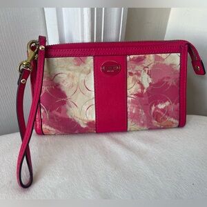 Coach Hot Pink Floral Canvas Wristlet